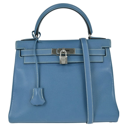 Hermes Blue Jean Courchevel Kelly 28 Retourne 2way Shoulder Handbag