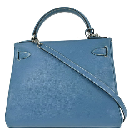 Hermes Blue Jean Courchevel Kelly 28 Retourne 2way Shoulder Handbag