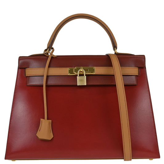 Hermes Rouge H Natural Box Calf Kelly 32 Sellier 2way Shoulder Handbag