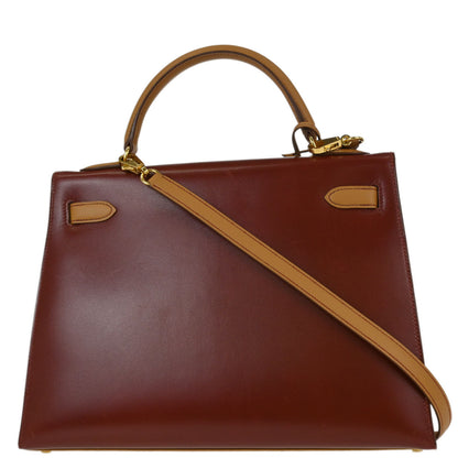 Hermes Rouge H Natural Box Calf Kelly 32 Sellier 2way Shoulder Handbag