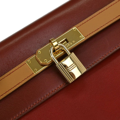 Hermes Rouge H Natural Box Calf Kelly 32 Sellier 2way Shoulder Handbag