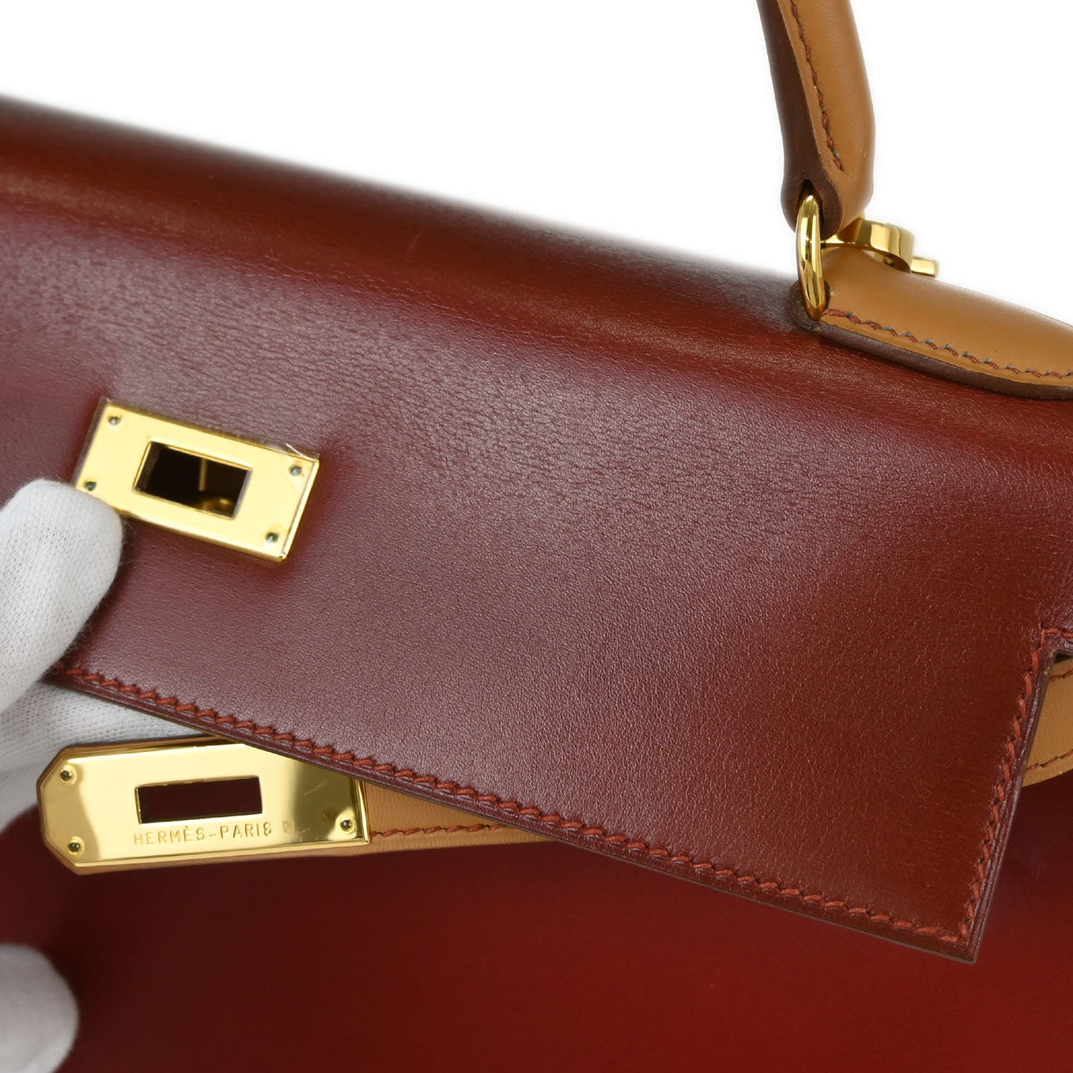 Hermes Rouge H Natural Box Calf Kelly 32 Sellier 2way Shoulder Handbag