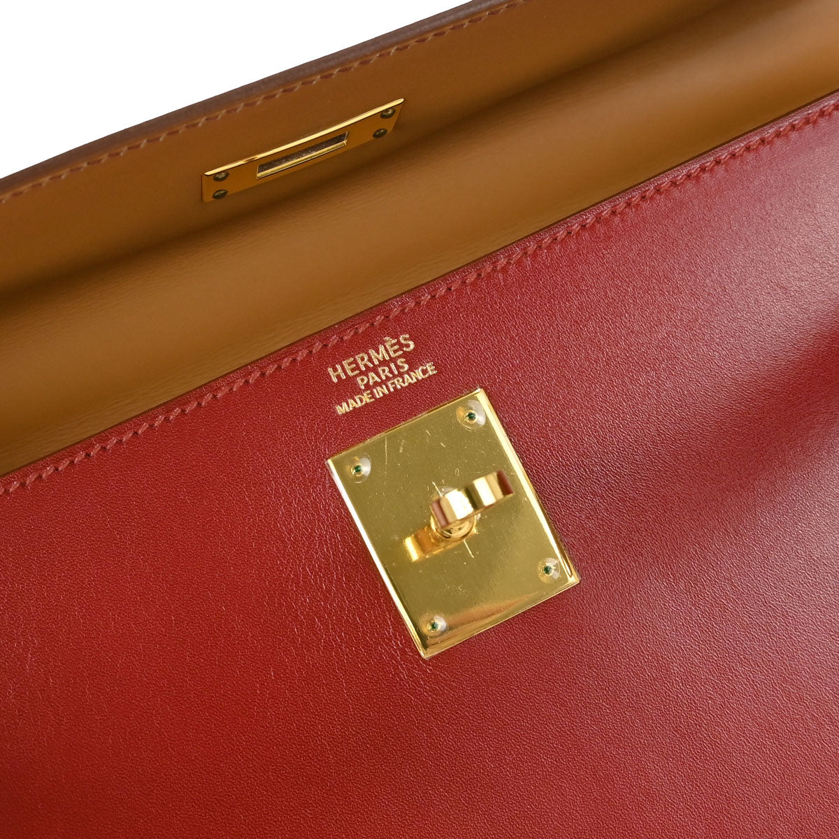 Hermes Rouge H Natural Box Calf Kelly 32 Sellier 2way Shoulder Handbag