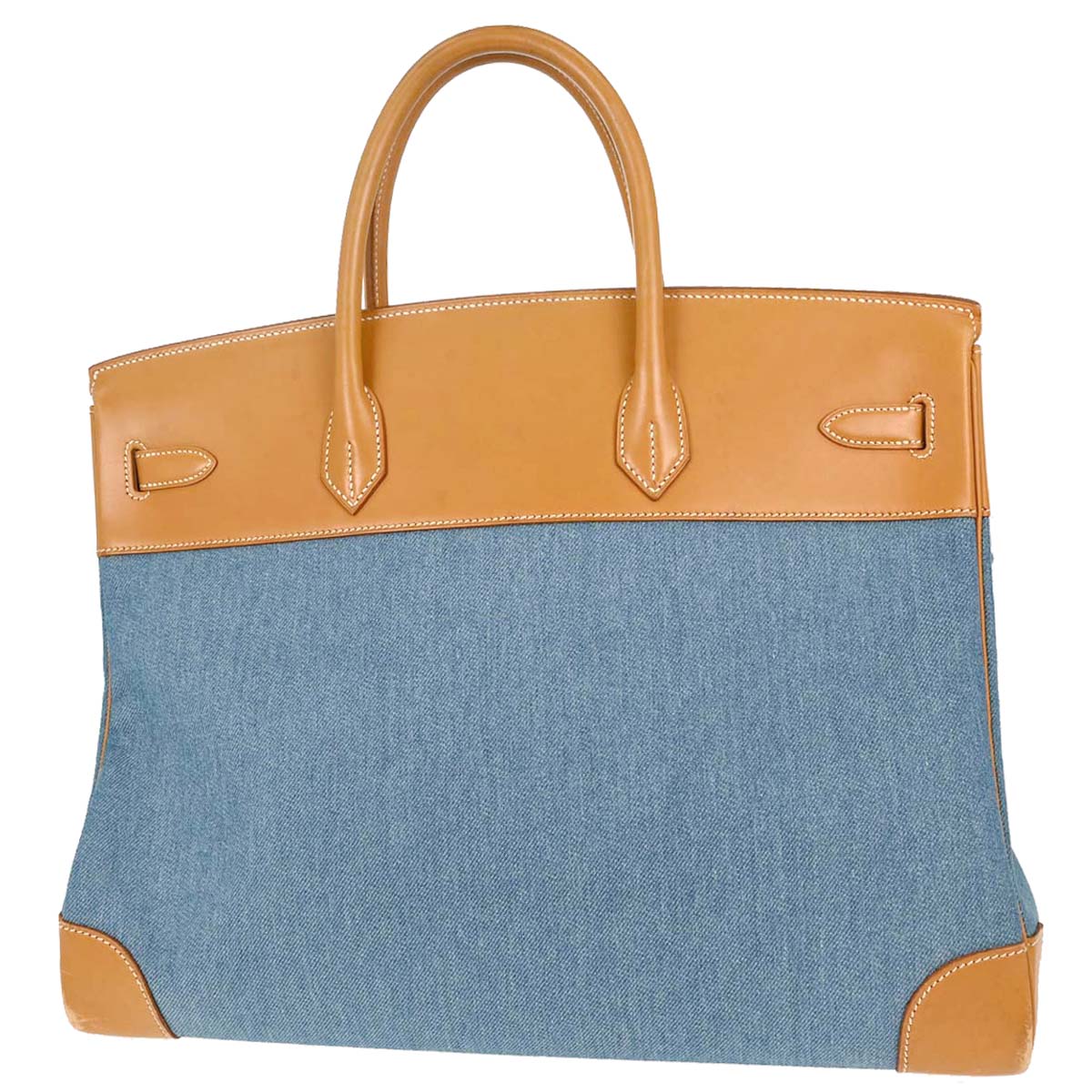 Hermes Blue Jean Natural Toile Jean Vache Birkin 40 Handbag
