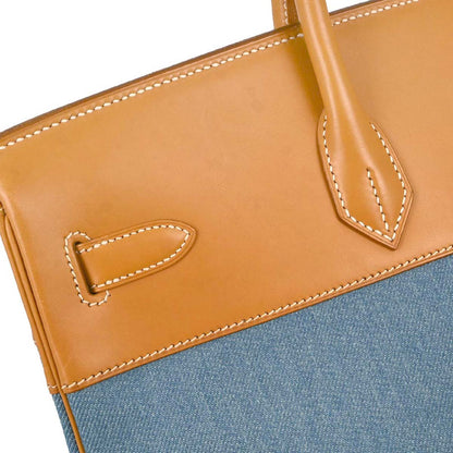 Hermes Blue Jean Natural Toile Jean Vache Birkin 40 Handbag