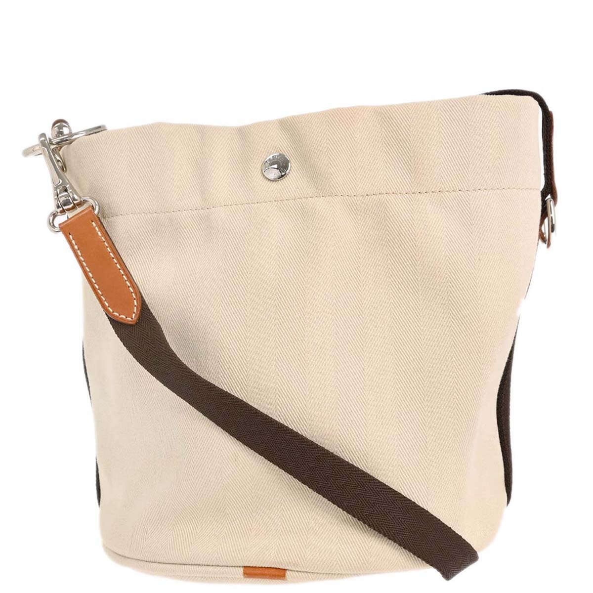 Hermes Beige Toile Chevron Sac de Pansage Bucket Shoulder Bag