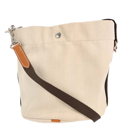 Hermes Beige Toile Chevron Sac de Pansage Bucket Shoulder Bag