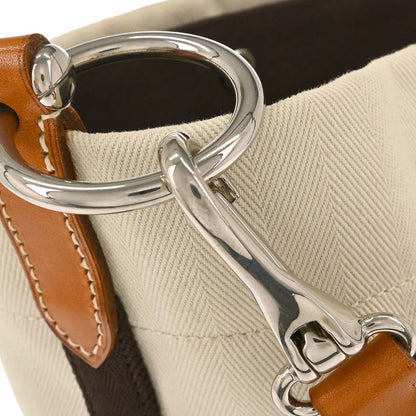 Hermes Beige Toile Chevron Sac de Pansage Bucket Shoulder Bag