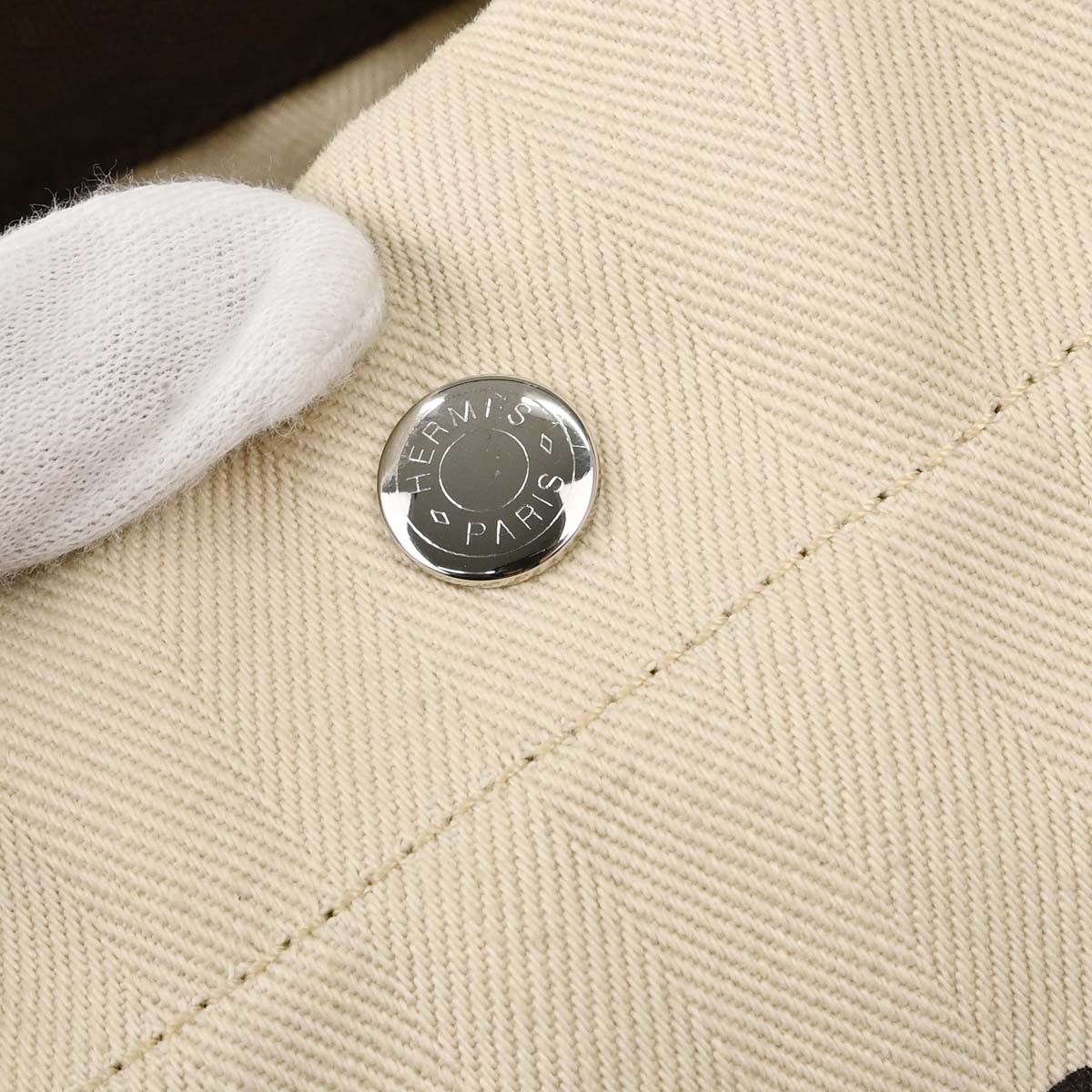 Hermes Beige Toile Chevron Sac de Pansage Bucket Shoulder Bag