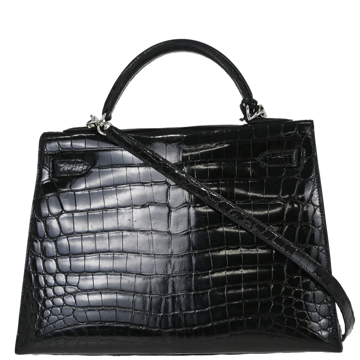 Hermes* Black Niloticus Kelly 32 Sellier 2way Shoulder Handbag