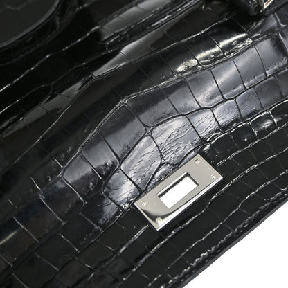 Hermes* Black Niloticus Kelly 32 Sellier 2way Shoulder Handbag