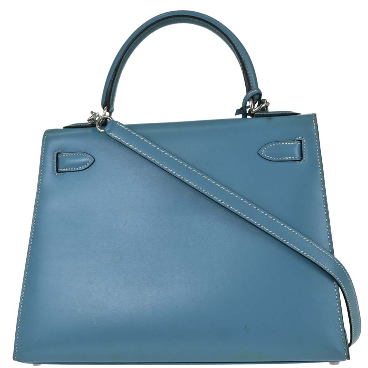 Hermes Blue Jean Box Calf Kelly 28 Sellier 2way Shoulder Handbag