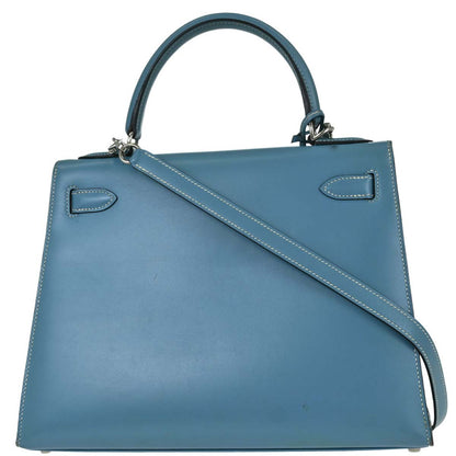 Hermes Blue Jean Box Calf Kelly 28 Sellier 2way Shoulder Handbag