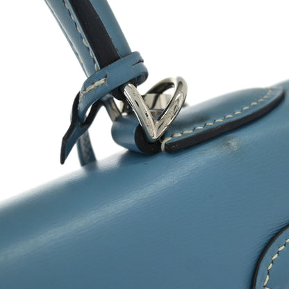 Hermes Blue Jean Box Calf Kelly 28 Sellier 2way Shoulder Handbag