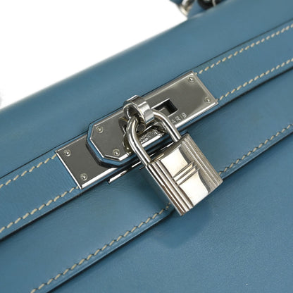 Hermes Blue Jean Box Calf Kelly 28 Sellier 2way Shoulder Handbag