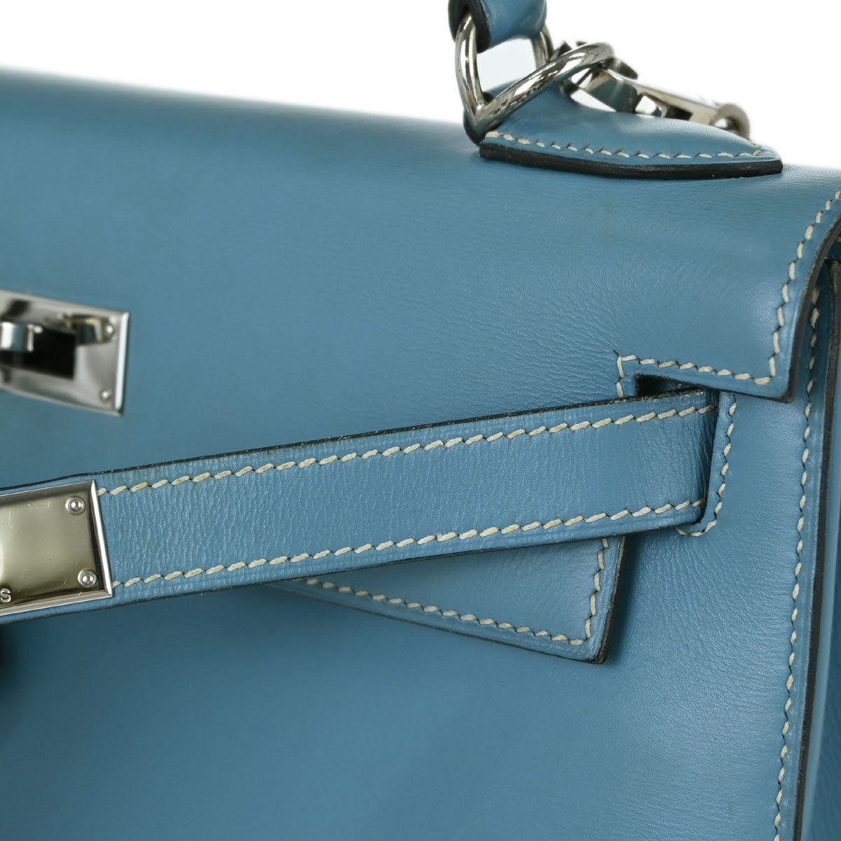 Hermes Blue Jean Box Calf Kelly 28 Sellier 2way Shoulder Handbag