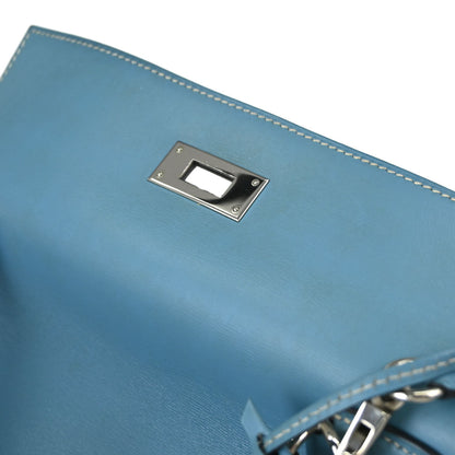 Hermes Blue Jean Box Calf Kelly 28 Sellier 2way Shoulder Handbag