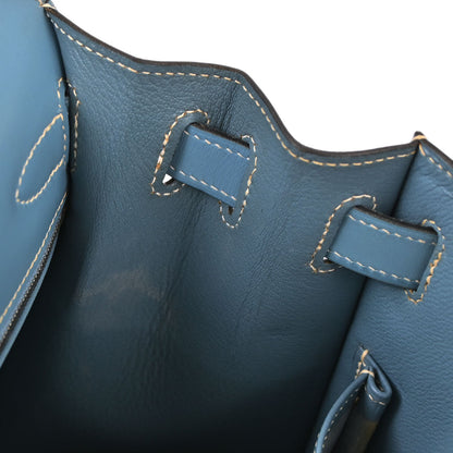 Hermes Blue Jean Box Calf Kelly 28 Sellier 2way Shoulder Handbag