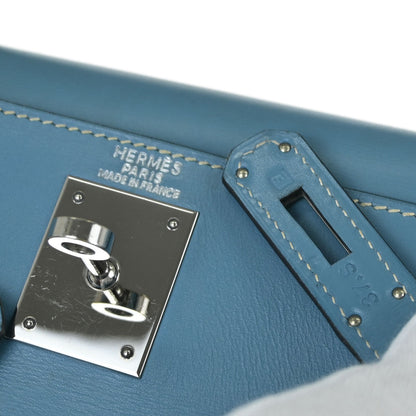 Hermes Blue Jean Box Calf Kelly 28 Sellier 2way Shoulder Handbag