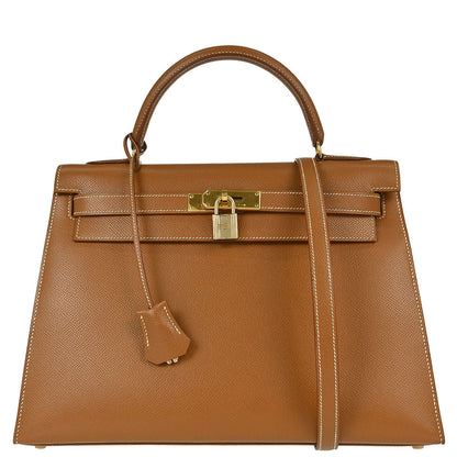 Hermes Gold Courchevel Kelly 32 Sellier 2way Shoulder Handbag