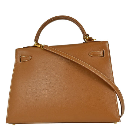Hermes Gold Courchevel Kelly 32 Sellier 2way Shoulder Handbag