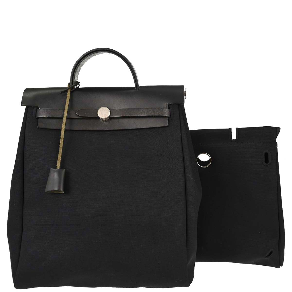 Hermes Black Toile Officier Herbag a Dos 2 in 1 Backpack
