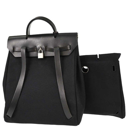 Hermes Black Toile Officier Herbag a Dos 2 in 1 Backpack