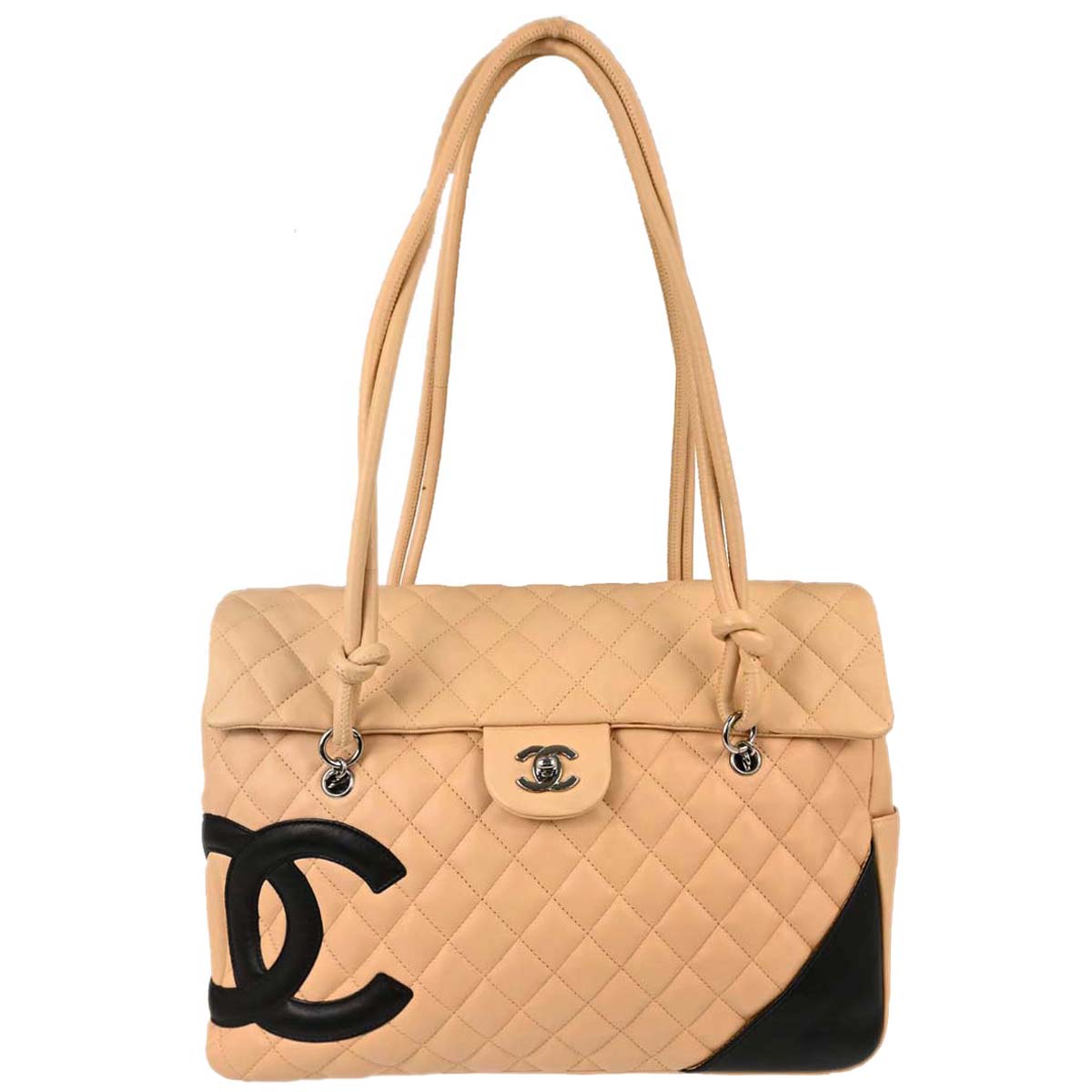 Chanel 2004-2005 Beige Calfskin Cambon Ligne Handbag