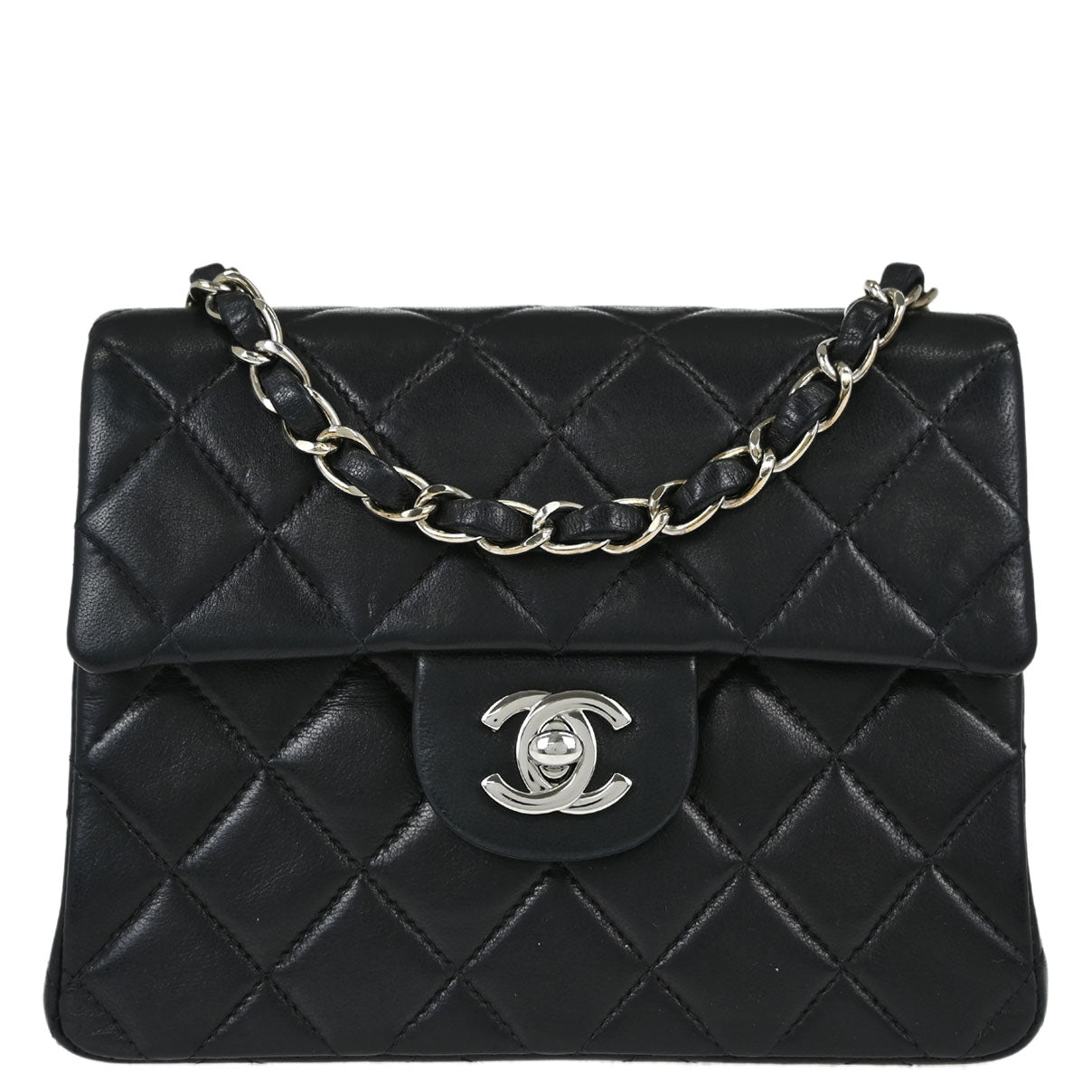 Chanel Black Lambskin Mini Classic Square Flap Shoulder Bag 17