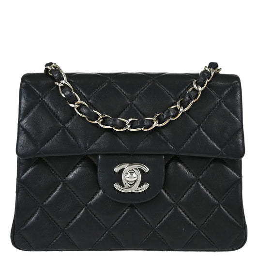 Chanel Black Lambskin Mini Classic Square Flap Shoulder Bag 17