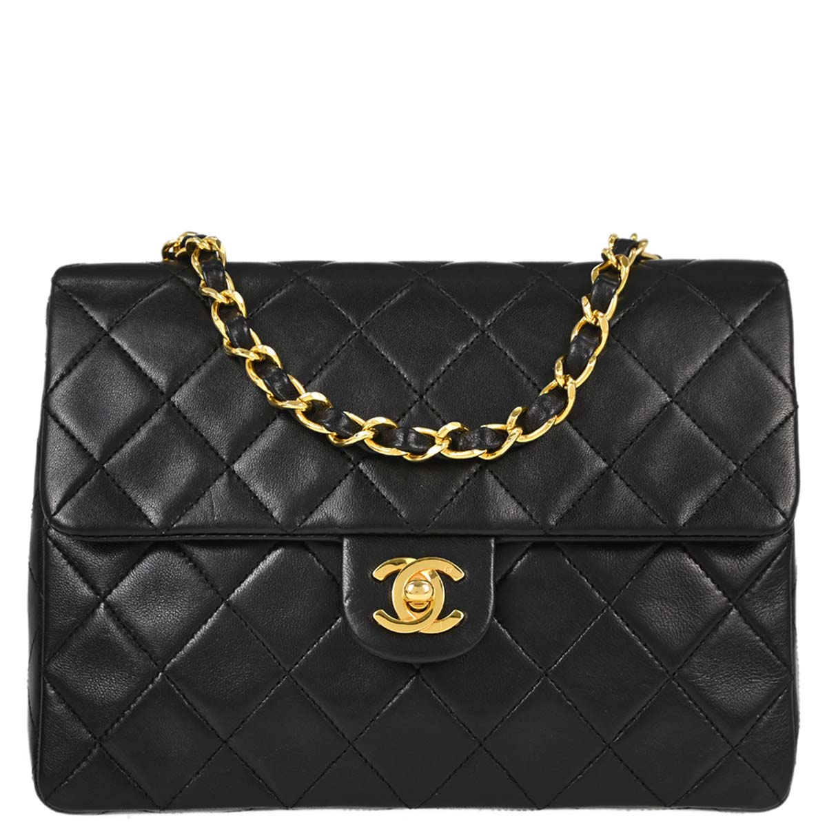 Chanel Black Lambskin Classic Square Flap Shoulder Bag 20