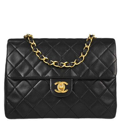 Chanel Black Lambskin Classic Square Flap Shoulder Bag 20