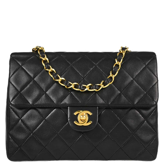 Chanel Black Lambskin Classic Square Flap Shoulder Bag 20