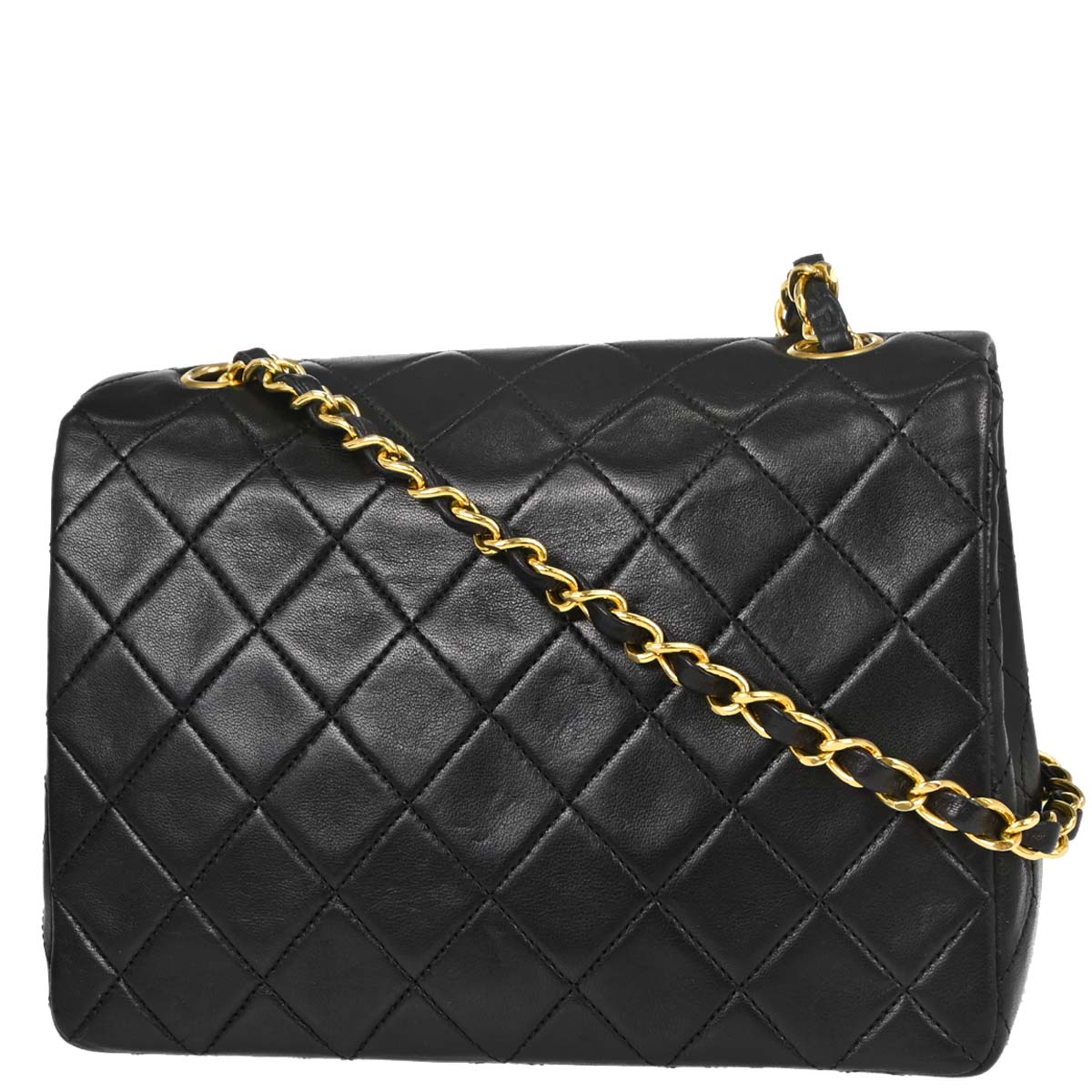 Chanel Black Lambskin Classic Square Flap Shoulder Bag 20