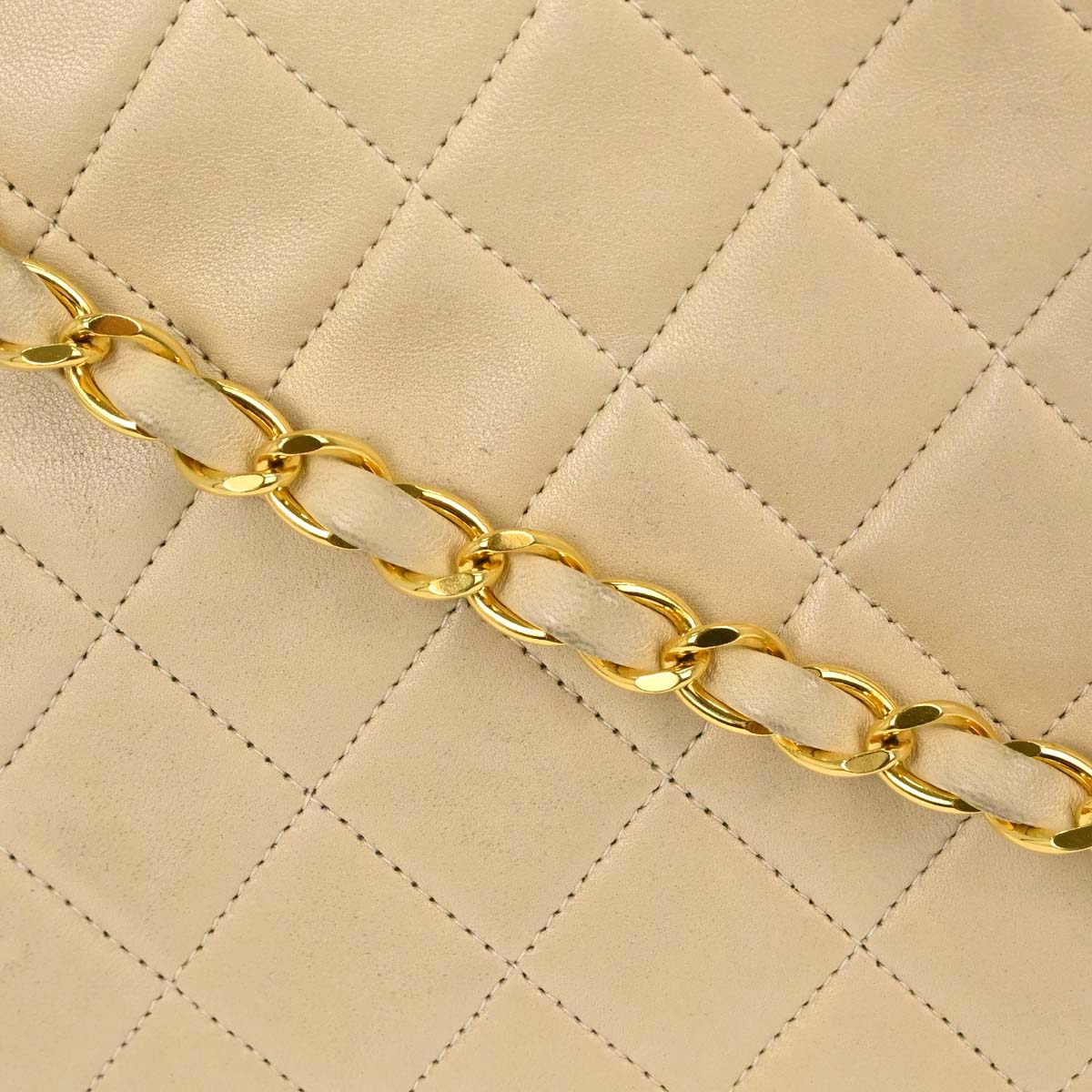 Chanel Beige Lambskin Classic Square Flap Shoulder Bag 20