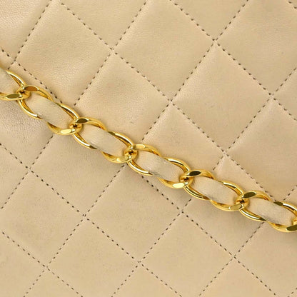 Chanel Beige Lambskin Classic Square Flap Shoulder Bag 20