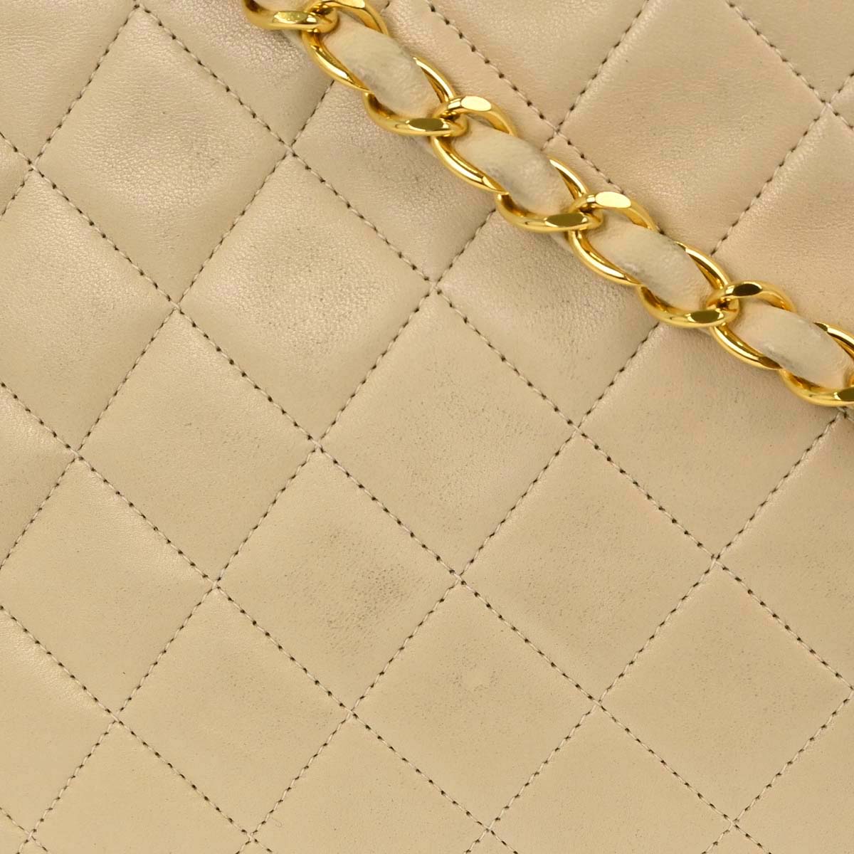 Chanel Beige Lambskin Classic Square Flap Shoulder Bag 20