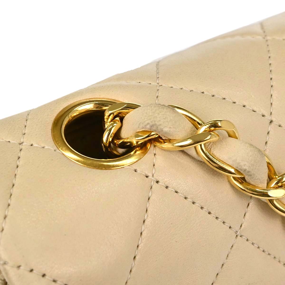 Chanel Beige Lambskin Classic Square Flap Shoulder Bag 20
