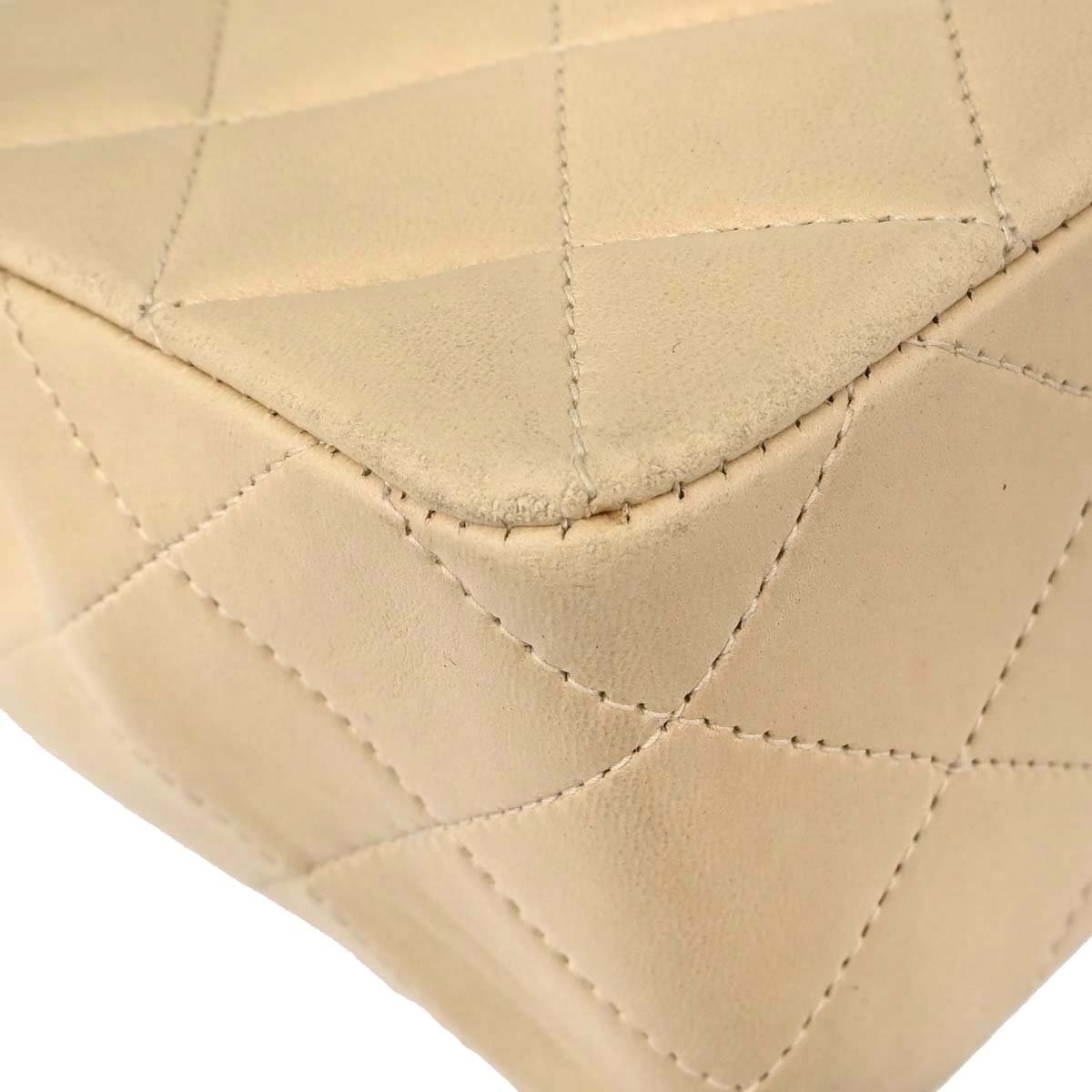 Chanel Beige Lambskin Classic Square Flap Shoulder Bag 20