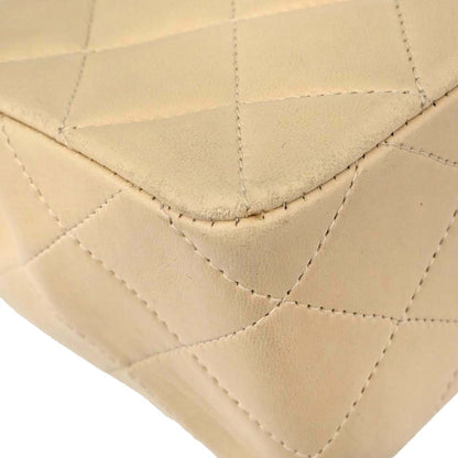 Chanel Beige Lambskin Classic Square Flap Shoulder Bag 20
