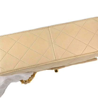 Chanel Beige Lambskin Classic Square Flap Shoulder Bag 20