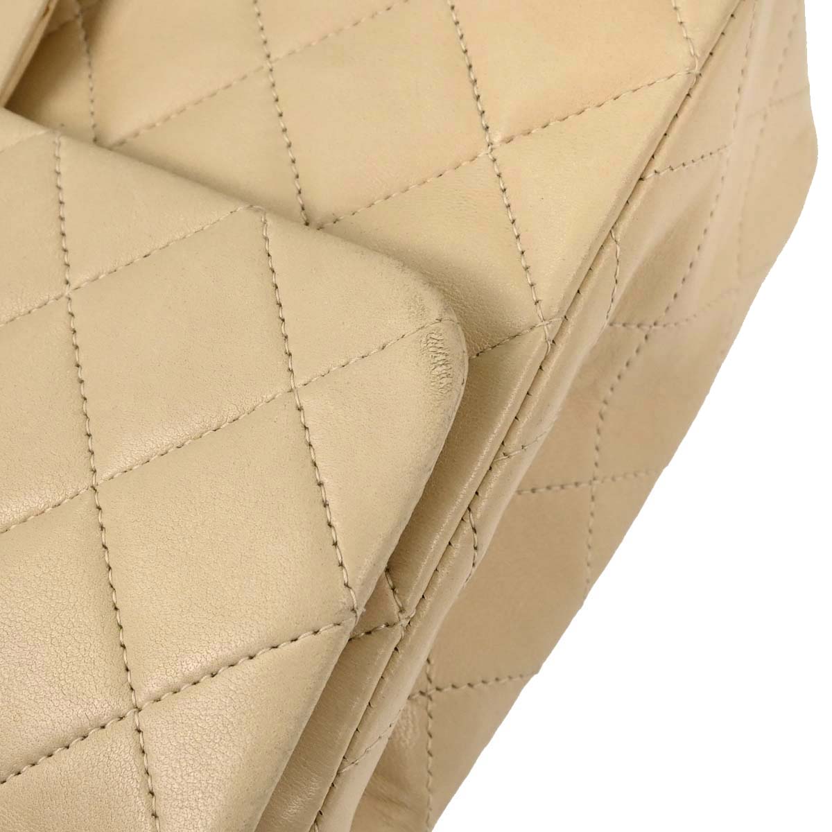 Chanel Beige Lambskin Classic Square Flap Shoulder Bag 20