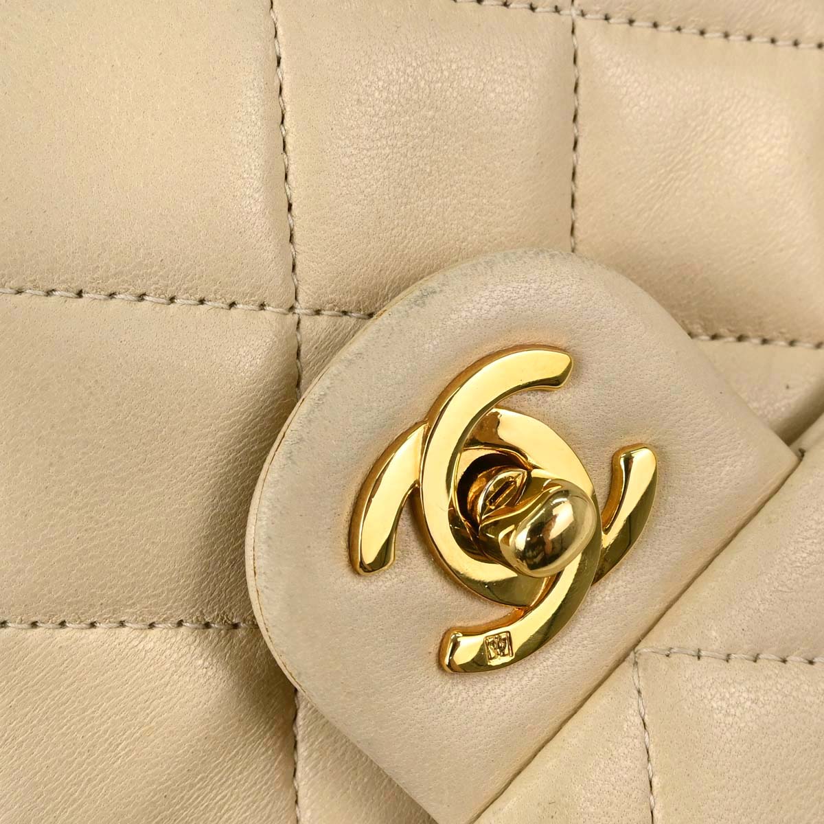 Chanel Beige Lambskin Classic Square Flap Shoulder Bag 20