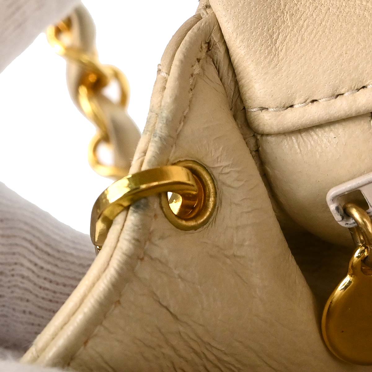 Chanel Beige Lambskin Classic Square Flap Shoulder Bag 20