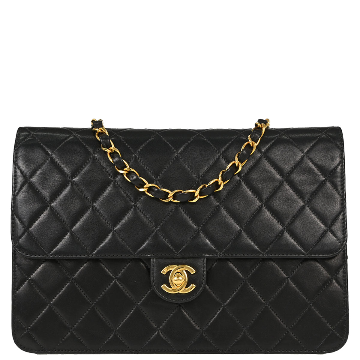 Chanel Black Lambskin Turnlock Medium Half Flap Shoulder Bag