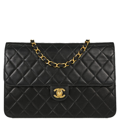 Chanel Black Lambskin Turnlock Medium Half Flap Shoulder Bag