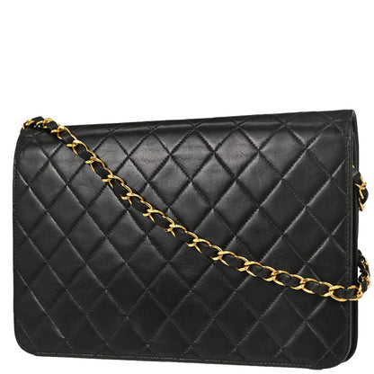 Chanel Black Lambskin Turnlock Medium Half Flap Shoulder Bag