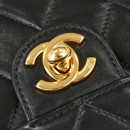 Chanel Black Lambskin Turnlock Medium Half Flap Shoulder Bag
