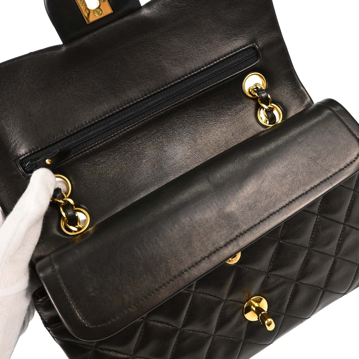 Chanel Black Lambskin Small Classic Double Flap Shoulder Bag