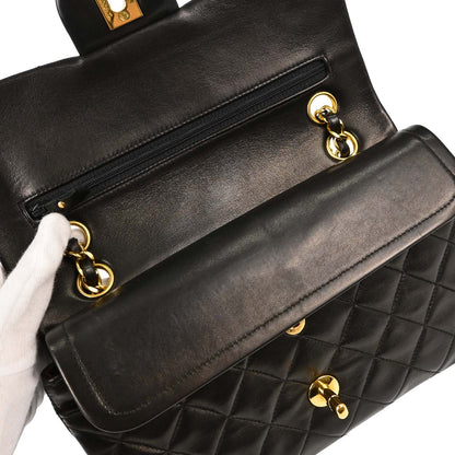 Chanel Black Lambskin Small Classic Double Flap Shoulder Bag